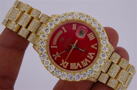 rolex day date iced out with red face|Rolex iced out diamond.